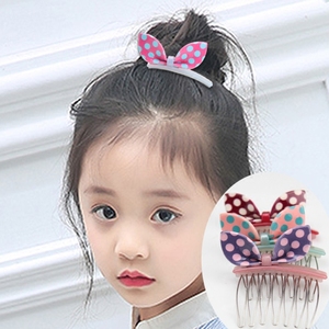 儿童发夹头饰韩国简约卡通发梳插梳刘海梳小女孩兔儿朵发卡糖果色