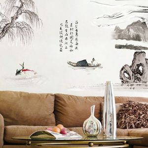 墙贴纸客厅电视墙壁背景山水画