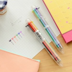 日韩国创意可爱卡通多色圆珠笔 学生伸缩笔彩色个性油笔文具6色笔