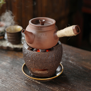 古陶坊小号侧把煮茶壶碳烤炉家用白茶煮茶器黑晶炉明火.户外烧水