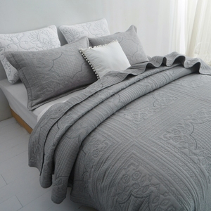 美式纯缝床盖纯色绗缝被洗件套全棉衍棉床罩空调被床单可机三加.