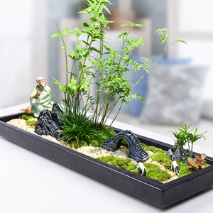 乌金石大型微景观室内造水u盆无苔孔藓假山吸景石树桩盆景盆长方
