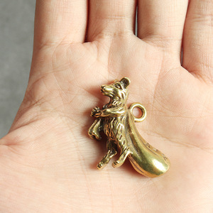 黄铜挂件十二生肖鼠钥匙扣挂饰复古做旧黄金鼠车钥w匙配饰创意饰