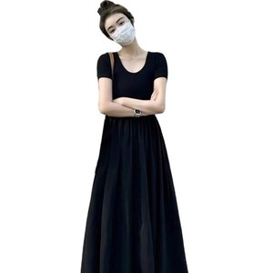 孕妇夏装连衣裙法式赫本风夏季短袖韩版洋气显廋中长款夏天小黑裙