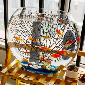 超白扁形椭圆形水草o造景金鱼缸创意热带鱼桌面迷你小型玻璃斗鱼