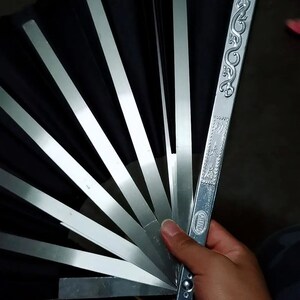 全纯不锈钢骨扇功夫太极扇兵器暗器武术器械折扇男双龙铁扇子响扇