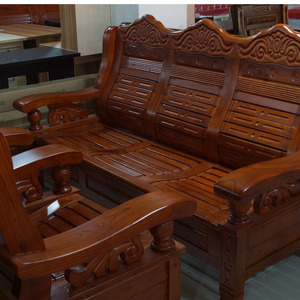 中式实木沙发座椅l客厅单人三人位茶几经济组合冬夏两用木质凉椅