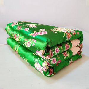 老式被子丝绸绸缎棉被传统锦缎被套手工棉花结婚被面古代被子手缝