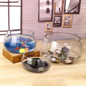 鱼缸玻小圆形办公桌乌萝水培家用璃鱼创意透明小型迷你桌面绿龟.