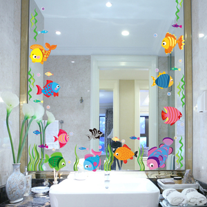 卡通墙贴画浴室卫生间玻璃门镜面镜子边框装O饰防水贴纸自粘小图