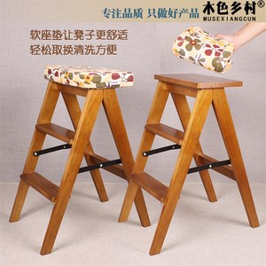 折叠凳实木折叠梯凳厨房凳子多功能便携木梯子折叠椅家用两用梯椅