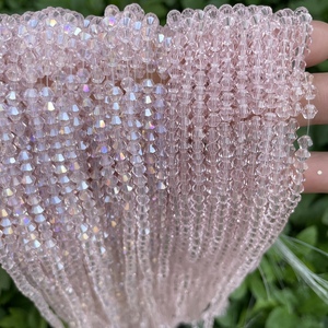 4mm粉红色菱形水晶珠双尖高亮玻璃珠DIY饰品散珠手缝珠子手工材料