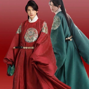 宴山亭为龙 团龙补服明制圆领袍男女同款红色婚服汉服出租