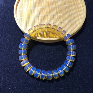 缅甸琥珀蜜蜡 收藏级精品老矿蓝珀手串 水晶天空蓝手链 蓝精灵