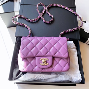 chanel cf香奈儿cf方胖子紫色羊皮银扣银链女包