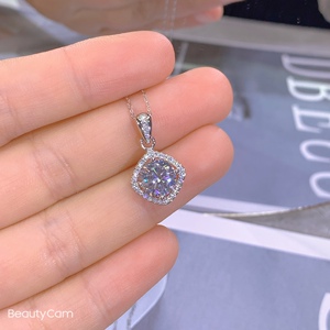 【菱形吊坠2克拉】正品莫桑钻2克拉吊坠项链925银托送证书