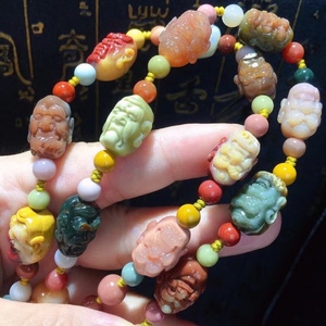 阿拉善玛瑙彩玉十八罗汉手串项链毛衣链雕工精致16*11*10mm
