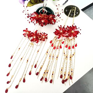 猪猪仙女原创古风汉服配饰红色忘川彼岸花发冠对簪后压大全套包邮