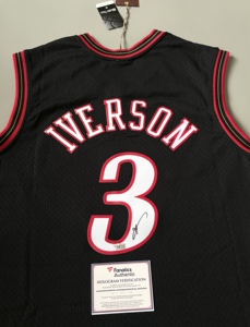 艾弗森签名球衣篮球服 76人黑色篮球服iverson艾弗森亲笔签名球衣