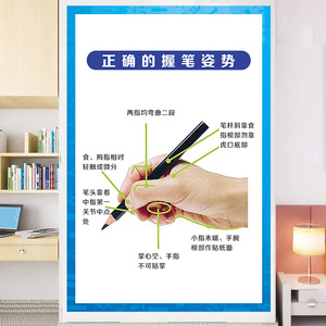 儿童正确的握笔拿笔姿势挂图海报挂图标准坐姿贴画家规家训墙贴