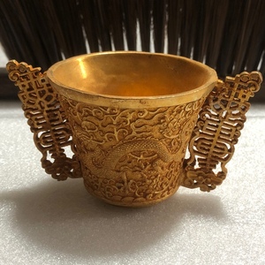 乡下老物件古玩古董收藏 清乾隆年制鎏金酒杯 家居摆件 包邮