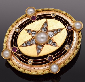 18k金玫瑰钻野生珍珠珐琅彩胸针 遇见法兰西精品古董西洋欧洲珠宝