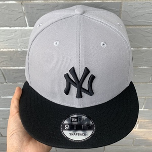 灰色mlb平沿棒球帽洋基队ny黑标可调节男潮女显脸小百搭帽子情侣