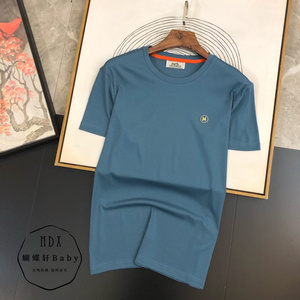 hermes/爱马仕 21夏季新款h字母logo男士圆领修身短袖t恤衫上衣