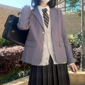日本春秋西式外套jk制服西装女高中生学生校服班服灰色西服上衣