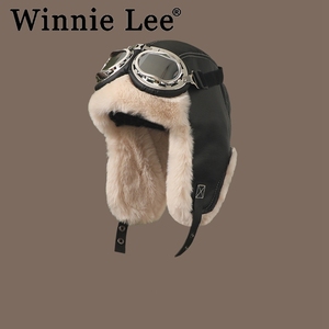 Winnie Lee雷锋帽冬季男女防寒保暖护耳帽子东北加绒防风镜飞行员