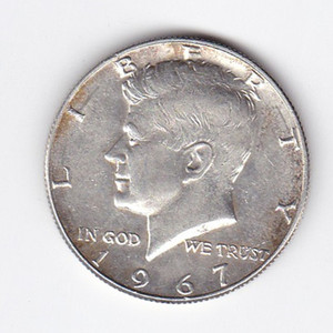 美国50美分硬币 美金纪念币肯尼迪半美元 1967年银币 含银40%
