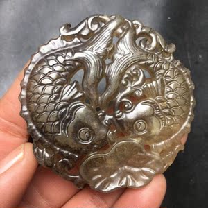 老岫玉做旧仿古玩玉器高古玉老物件战汉把件吊坠玉佩摆件双鱼收藏
