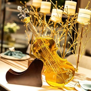 欧式红酒工艺异型小提琴造型酒柜摆件高硼硅玻璃艺术酒瓶醒酒器