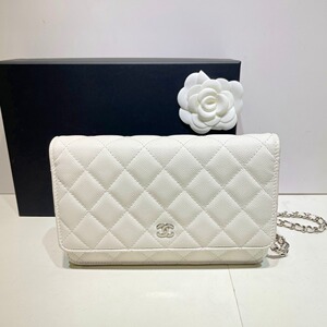 chanel香奈儿 woc白色银扣链条包荔枝纹牛皮斜跨包包杭州奢侈品