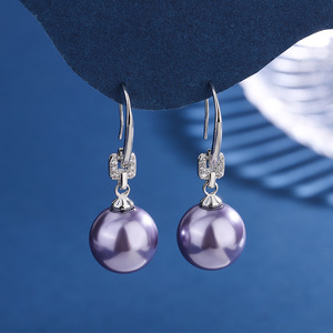 纯银气质百搭紫色珍珠贝珠子耳坠耳环耳饰品新款爆款高级感轻奢女