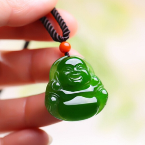和田玉碧玉佛公吊坠女款玉佛弥勒佛玉坠笑佛玉石挂件满绿色新疆玉