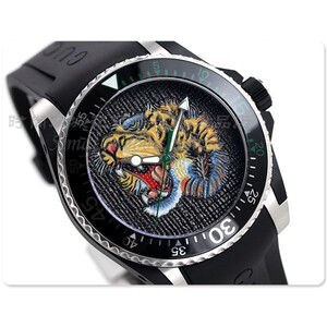 gucci古驰dive男士虎头tiger橡胶表带40mm休闲手表ya136318正品