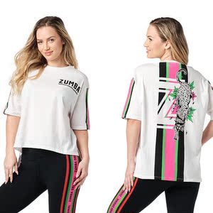 zumba风格服装百搭运动跑步健身带帽短袖t恤尊巴舞蹈服装服饰上衣