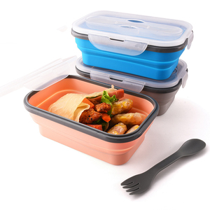 日式硅胶折叠饭盒可伸缩带餐具 上班族分格便当盒 学生水果保鲜盒