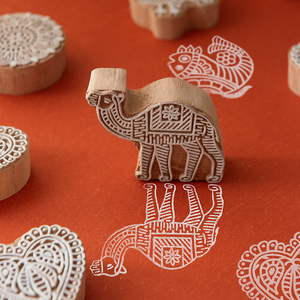 印度进口手工木质小印模迷你木板拓印模具装饰画手工布料DIY工具