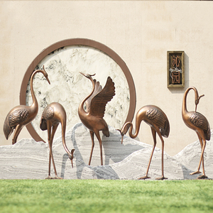 新中式仙鹤雕塑玻璃钢售楼水池景观装饰落地仿铜鹤展翅丹顶鹤摆件