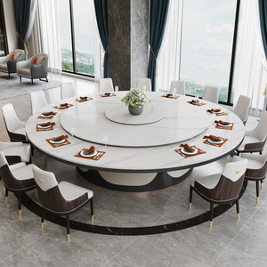 岩板电动餐桌大圆桌酒店会所包厢饭店别墅大户型大理石圆形桌20人
