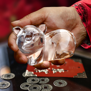 高斯水晶玻璃透明发财猪吉祥物创意家居风水祝福招财动物饰品摆件