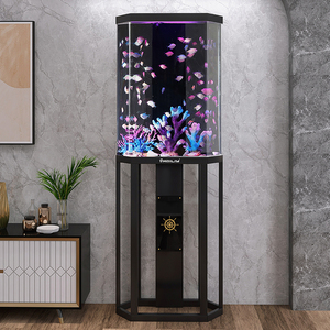 海丽雅新款生态客厅鱼缸小型免换水创意圆柱金鱼缸落地家用水族箱