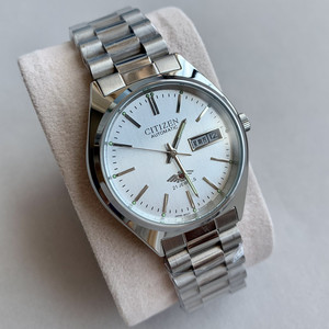 库存老款西铁城全自动机械表8200夜光防水复古双日历透底男实心链