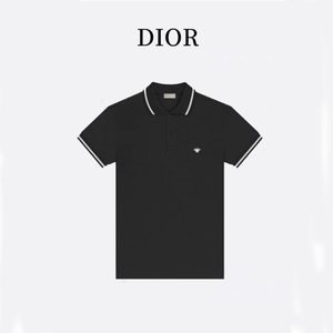 国内现货dior/迪奥 新款 刺绣小蜜蜂logo条纹t恤女短袖男polo衫