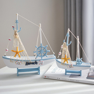 地中海帆船模型摆件木质小船工艺船拍摄道具家居装饰品海边纪礼品