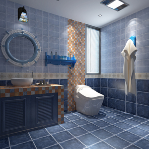 美式乡村仿古砖300x300卫生间防滑地砖厨房田园格子瓷砖阳台墙砖