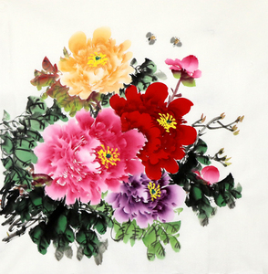 装饰字画赵锦华手绘真迹国画客厅四尺斗方花鸟牡丹花v49-7-3-86