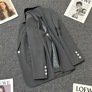 深灰色春季新款西装外套女2024年设计感后背一粒扣气质开叉西服潮
